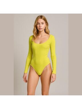 Ona By Yoon Chung Yellow Ribbed Bodysuit Size Small